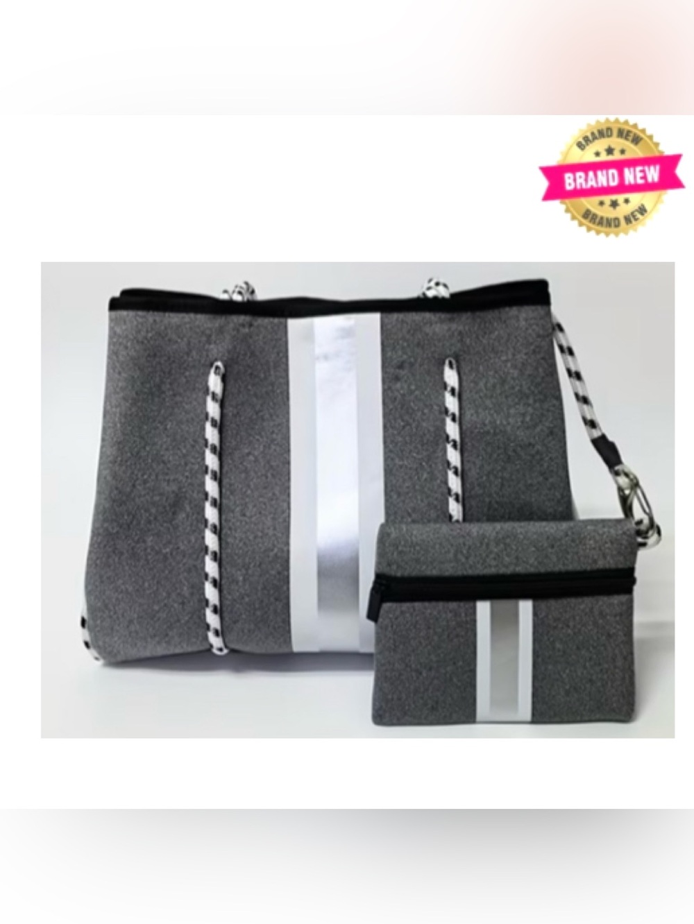 Large Neoprene two tone tote bag with attached pouch